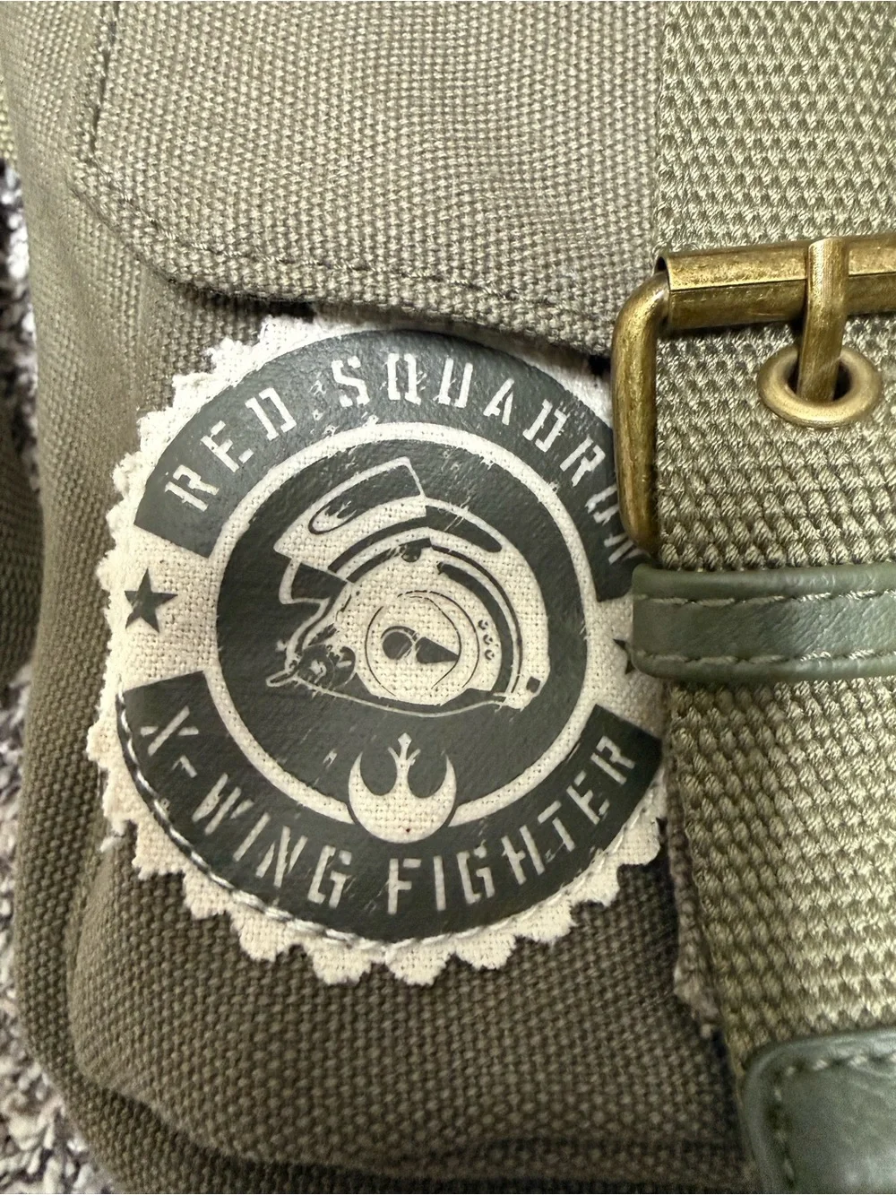Disney Star Wars Olive Green Canvas Backpack with Patch Details NWT